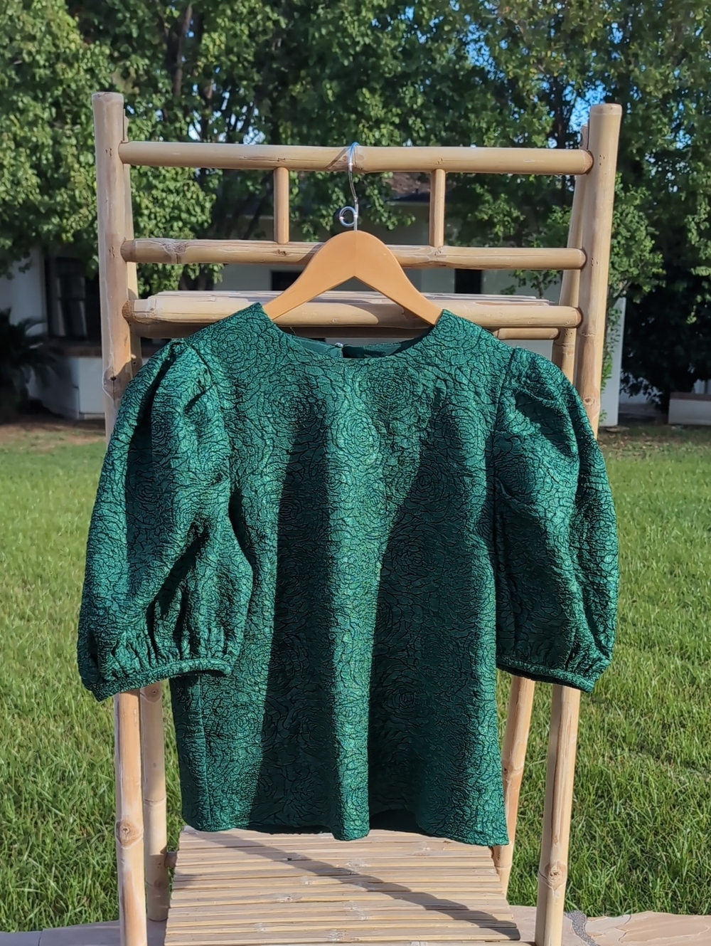 Hyacinth House Noelle Blouse In Jacquard Green